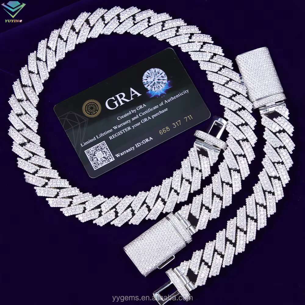 Pass Tester Mossanite Cuban Chain Fine Jewelry 20mm Wide S925 Silver Chain Hip Hop Necklace VVS Moissanite Rapper Cuban Chain