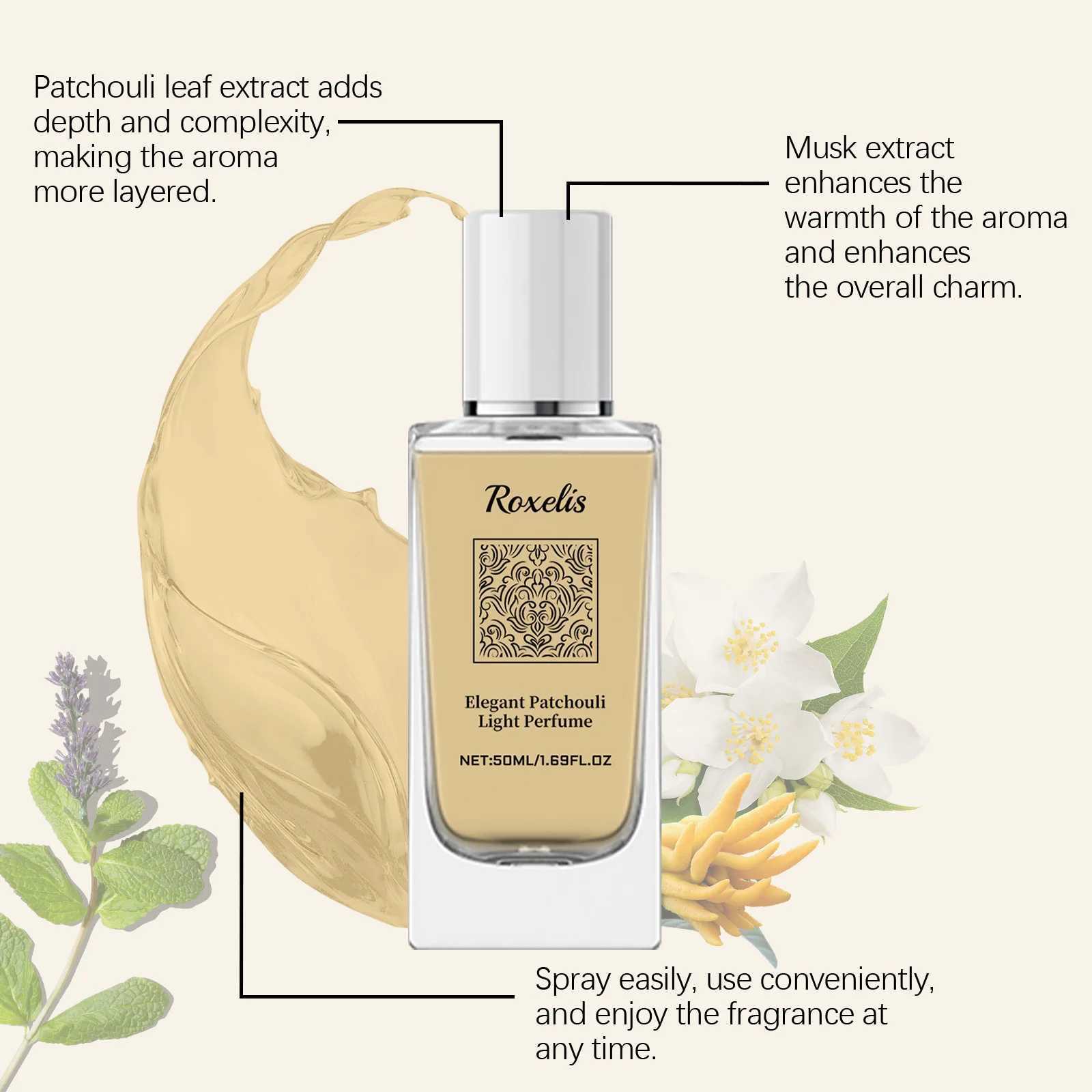 Roxelis 50ml Elegant Patchouli Perfume Light Fragrance Pheromone Release Charm Flirting Encourage Dating Glamour Scent Perfume M250603
