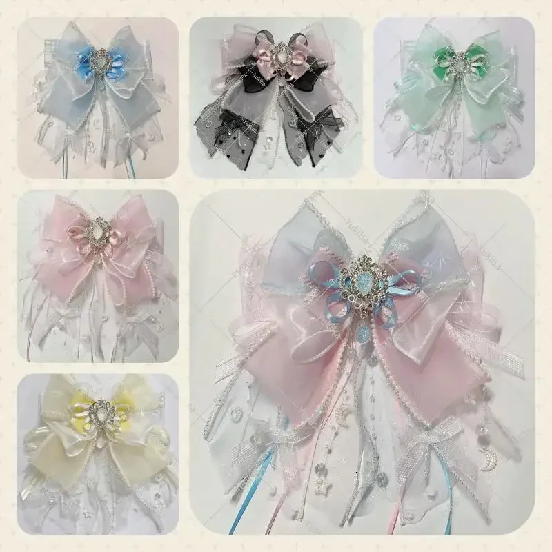 Womens Rhinestone Bow Tie Cosplay Party Shirt Collar Flowers Brooch Headpiece Clip Fashion Lolita Accessories Gifts 250530