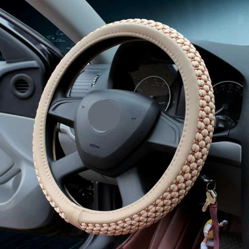 Leather Ice Silk Sports Car Steering Wheel Cover Environmental Protection Anti-slip Four Seasons Available R250603