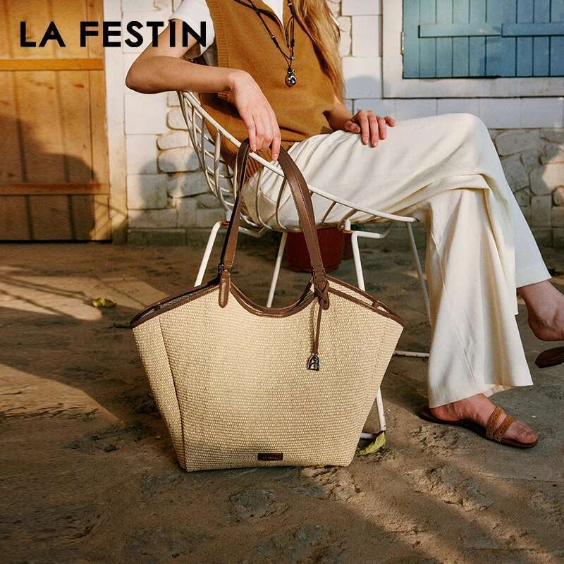 LA FESTIN Original Brand Shoulder 2025 New Tote for Women Fashion Woven Large Capacity Handbag Big Bag
