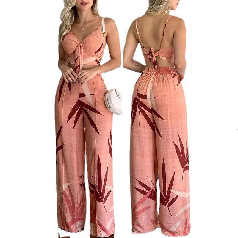 European and American women's set, personalized temperament, straight leg pants, sexy top, fashionable suit, 2025 new casual versatile fashion cl