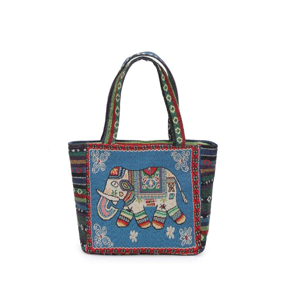 Ethnic Style Handbag Artistic Shoulder Large Capacity Double-Sided Embroidered Tote Bag for Women