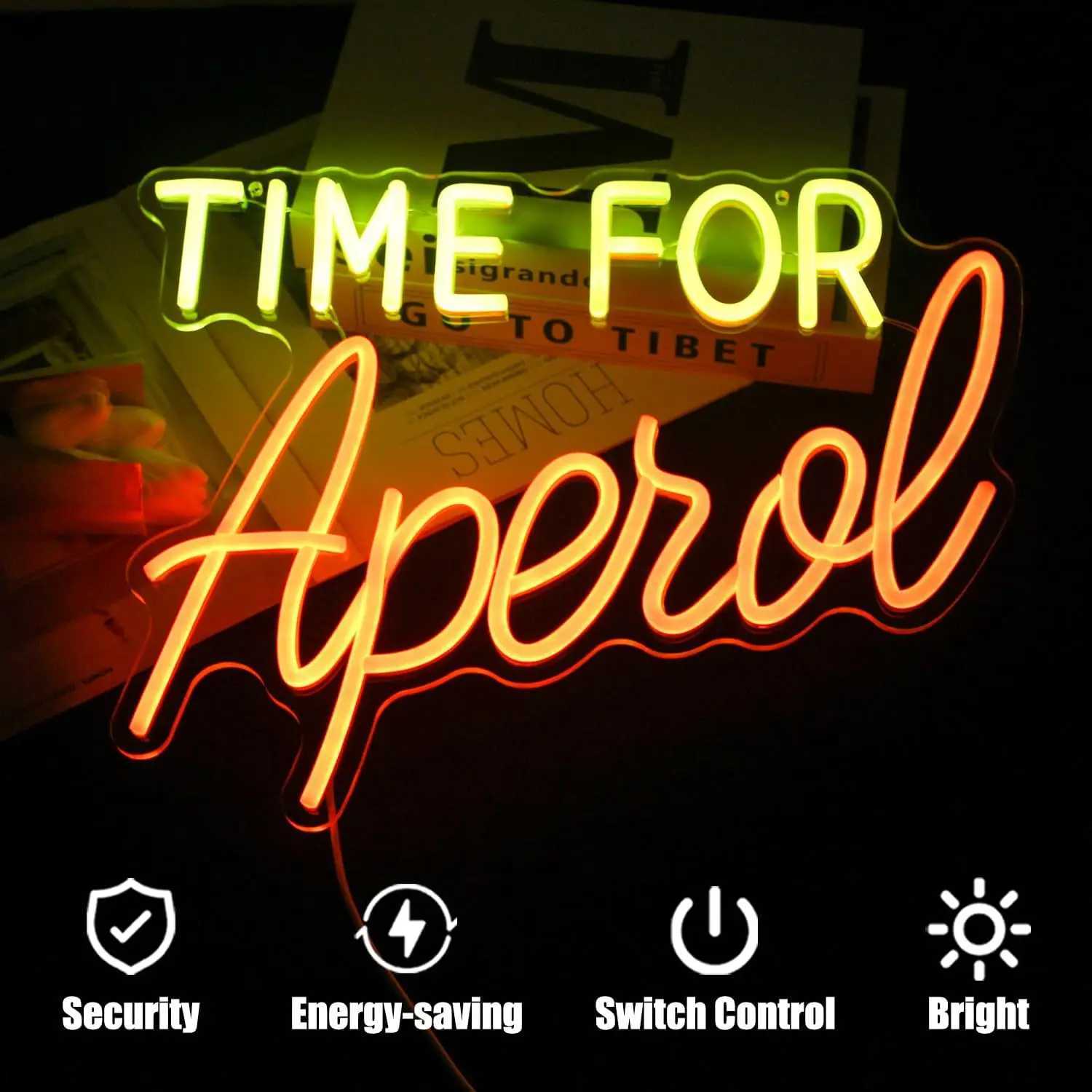 Time for Aperol Neon Signs LED Neon Light Sign Light Up Neon Signs Wall Decor for Home Bar Man Cave Bar Decor Store Club Bistro XJ250602