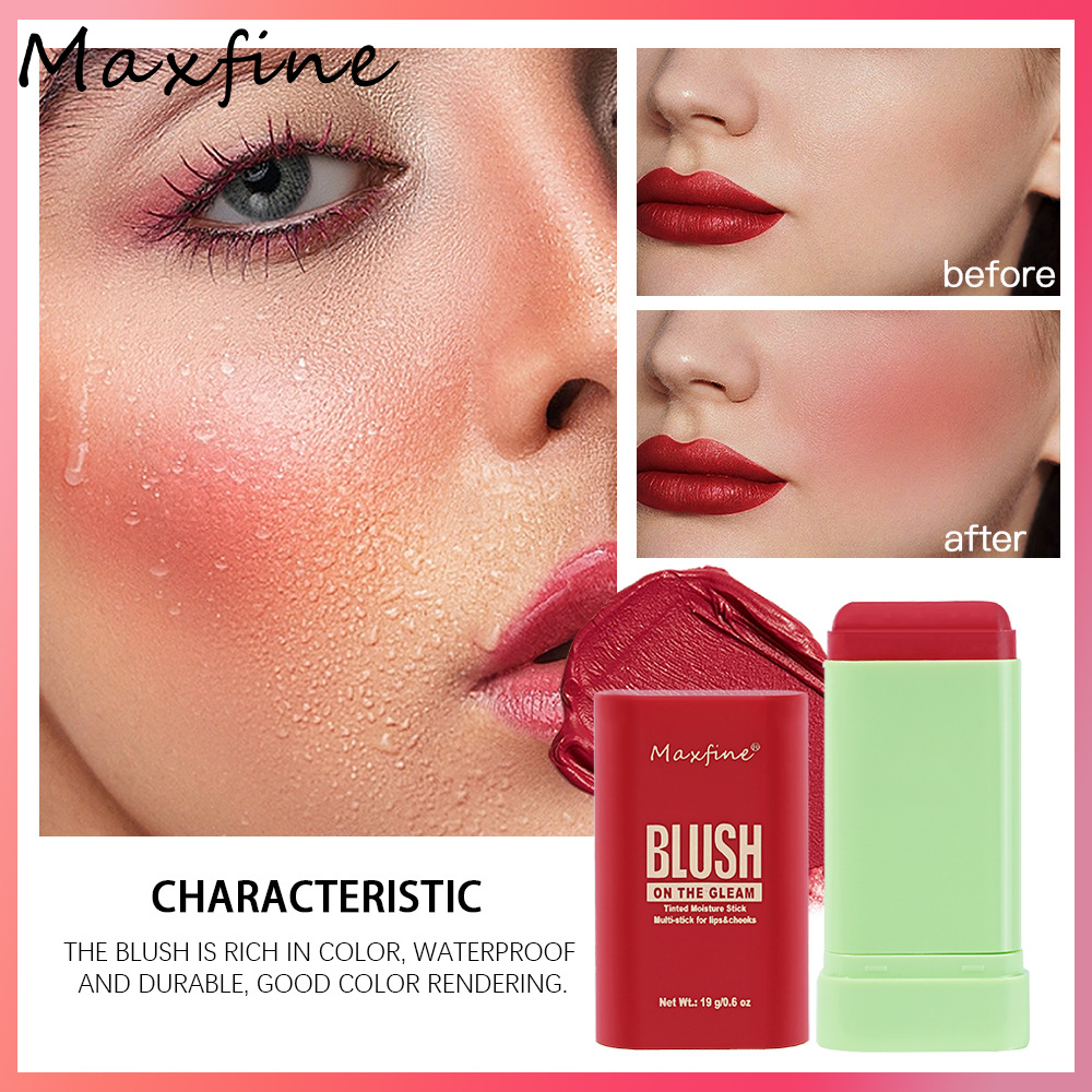 MAXFINE Multi Functional 3 Colors On The Gleam Waterproof Long Lasting Easy Color Tinted Moisture Blush Stick Mult-Stick For Lips&Cheeks
