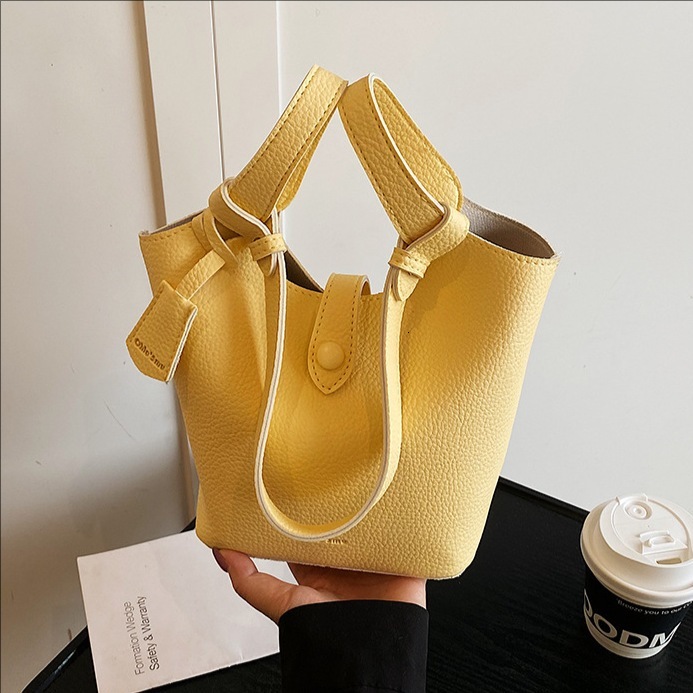 designer Korean Style Fashion Large Capacity Handheld Bucket Bag for Women 2025 Spring Summer New Litchi Texture Tote Shoulder Crossbody Bag