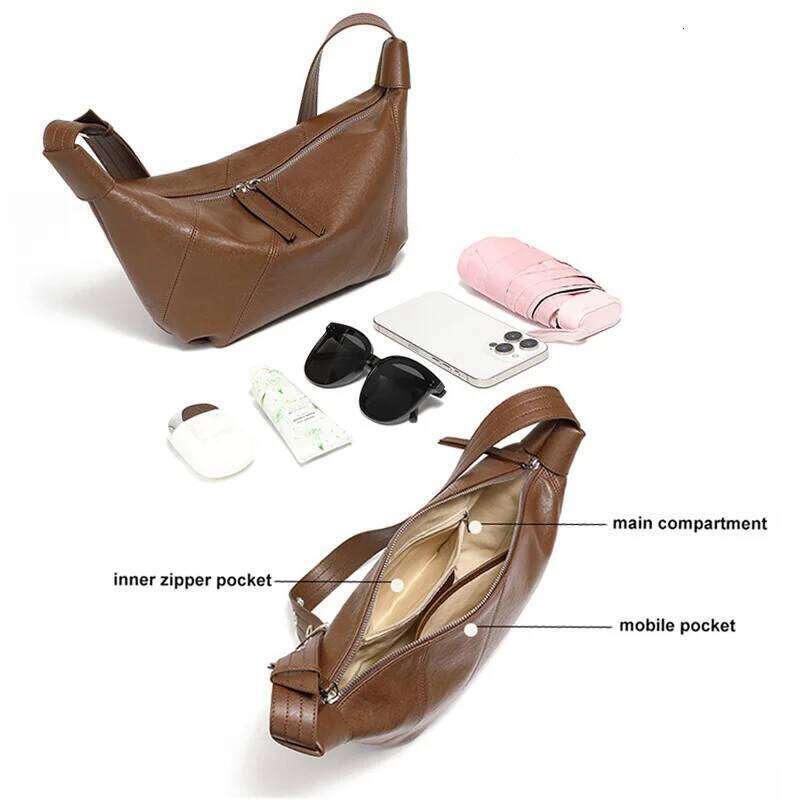 Famicare 2025 Genuine Leather Crossbody for Women Simple Dumpling Style Fashion Shoulder Bag Hobos Messenger Handbag