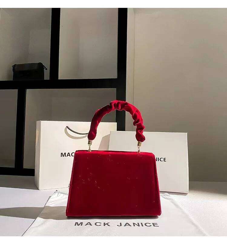 Autumn Veet Square Women Handbag Sexy Red Pearl Beading Evening Wedding Party Clutch Purse Shoulder Crossbody Bag