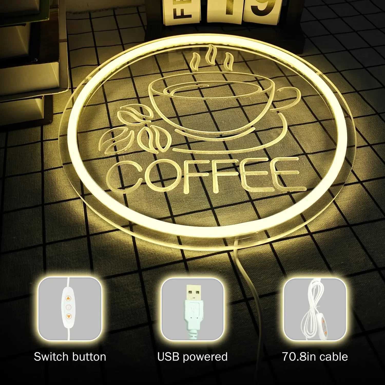 Coffee Neon Sign USB Powered LED Neon Light for Coffee Bar Cafe Home Bar Restaurant Business Coffee Neon Wall Decor XJ250602