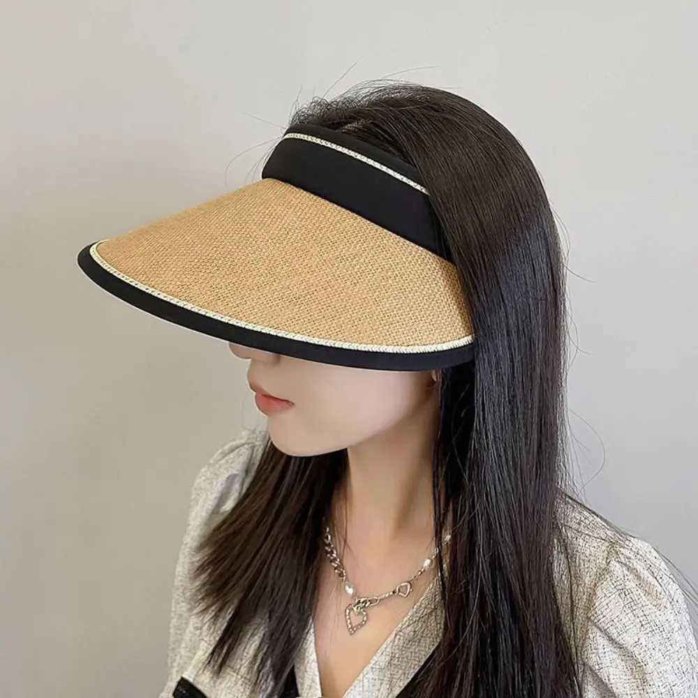 Empty Top Women Girls Visors Casual Foldable UV Protection Beach Hat Straw Cap Sun Hats Sunshade W250602
