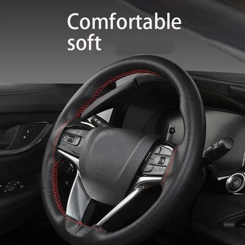 PU Leather Steering Wheel Cover Anti-Slip Braiding Cover For Steering Wheel Cowhide 37cm-38cm Steering Wheel Protector R250603