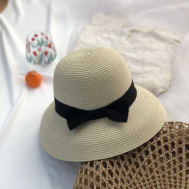 Hepburn Bow Ribbon Sun Hat Womens Straw Hat Bucket Hat Color Sunscreen Sun Hat Beach Hat Wholesale W250602