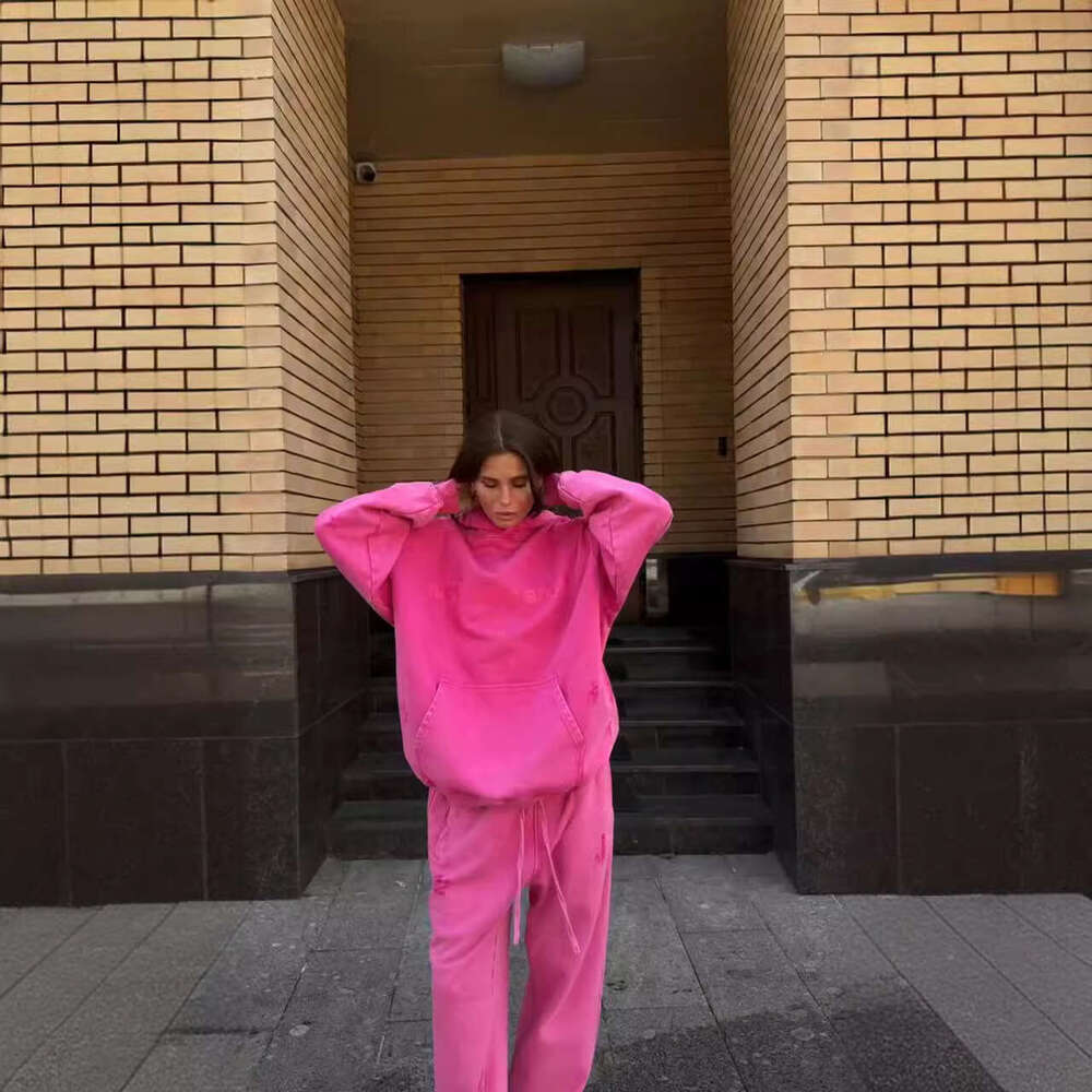 Boyfriend Style Oversized Long Sleeve Hoodie Sweatshirt For Women Trendy Straight Loose Sweatpants Set Women's High-End Fashion B5