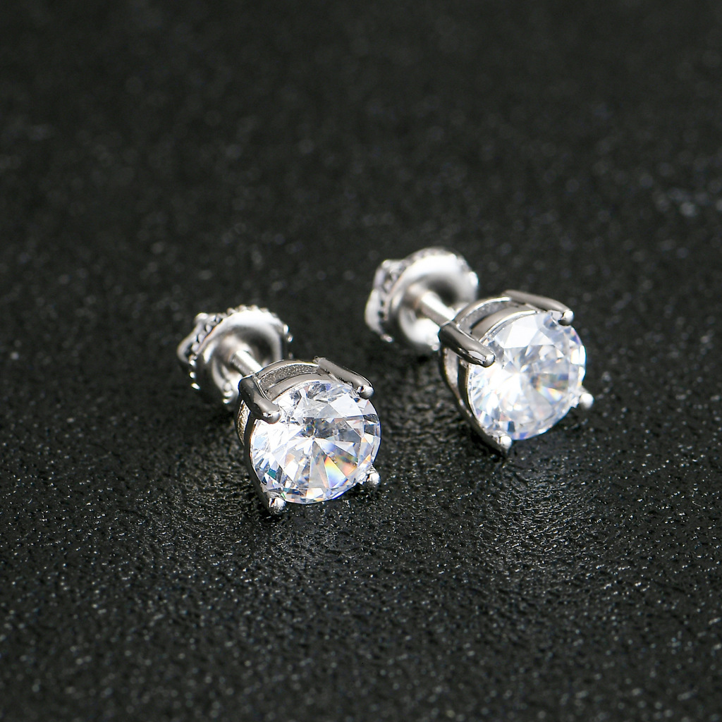 S925 pure silver earrings all body pure silver Moissanite minimalist style hip hop earrings 3mm 5mm 7mm male and female earrings Mozambique earrings