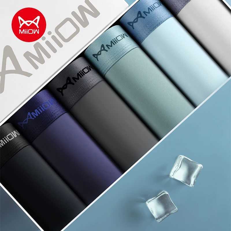 MiiOW 4Pcs Ice Silk Mens Panties Sexy Seamless Man Boxershorts Graphene Antibacterial Men Underwear Breathable Man Boxer Briefs W250603