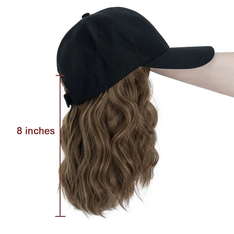 Benehair Hat Wig for Women 8 Inches Wave Baseball Cap Wig with Curly Hair Extensions Wig Synthetic Wave Wig Hat Adjustable Brown 250530
