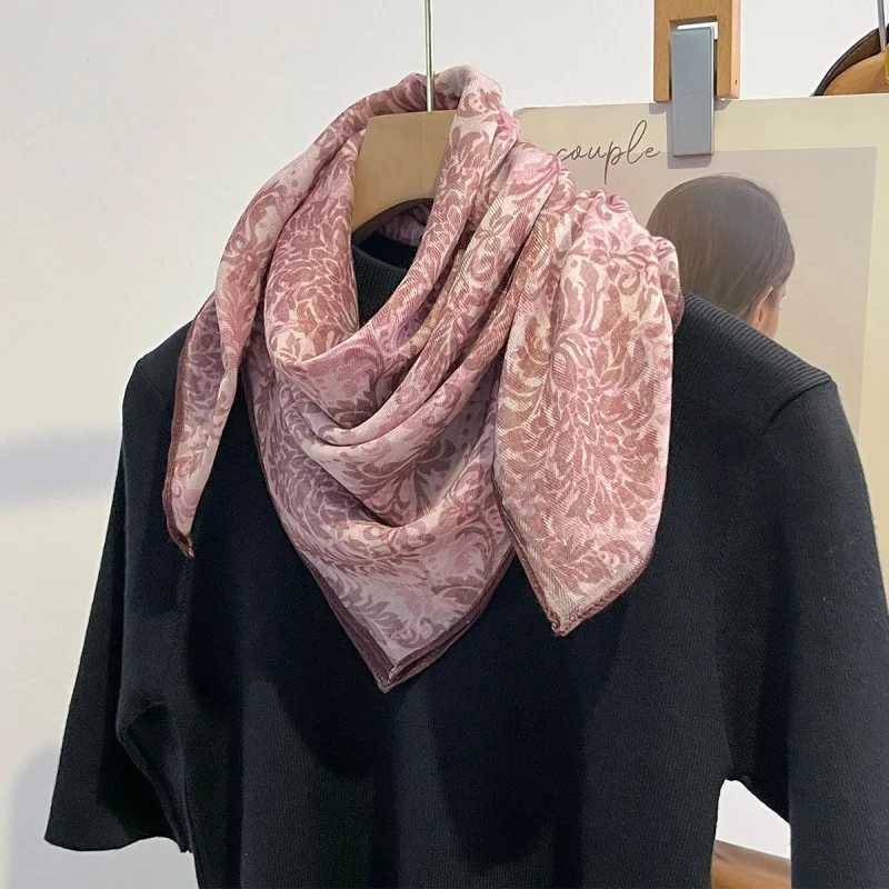 New Retro Fashion Printing Temperament Square Scarf Ladies breathable light thin Occupation Decoration flower Silk Scarf 68cm W250602