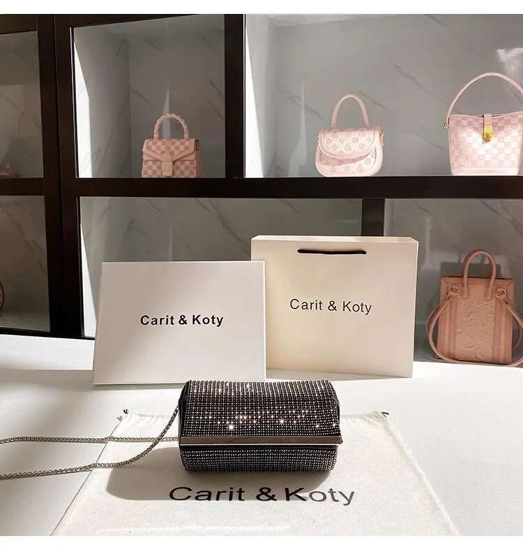 Glitter Shiny Clutch Purse For Wedding Party Crystal Rhinestones Dia Evening Women's Handbag Shoulder Chain Bag