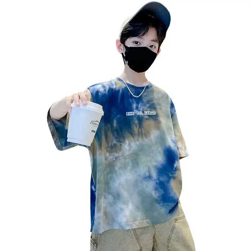 Summer Large Size Streetwear Kids Clothes Boys Girls Personality Camouflage Tie Dye T Shirt Tops Childrens O-neck Short Sleeve T250603
