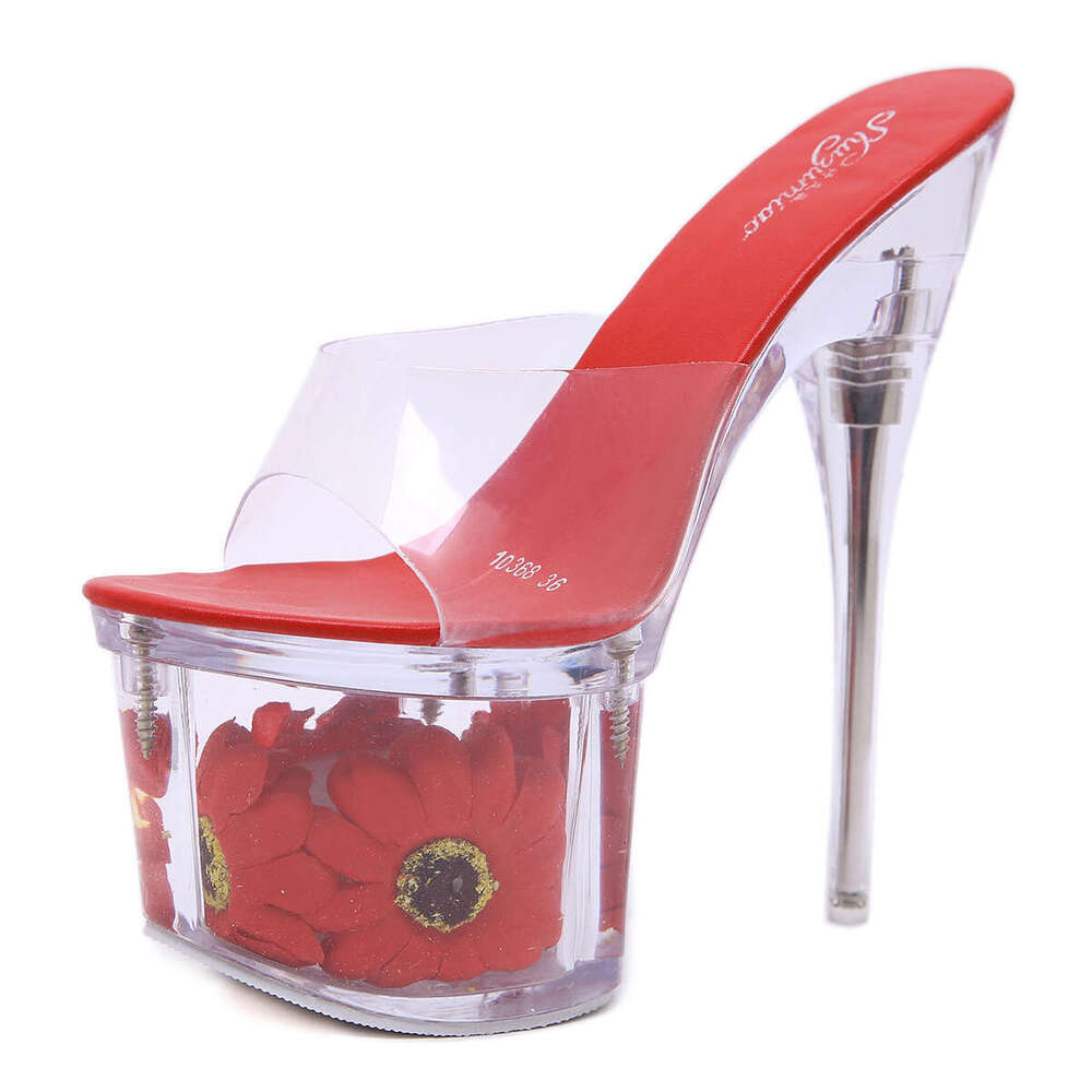 Super High Heels Plus Size Sexy Super High Heels Thick Sole Sunflower Waterproof Strip Stiletto Sandals Transparent Crystal Wedding Shoes Platform Hig