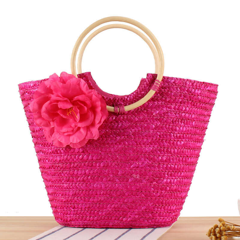 Women's handbag New Rattan Woven Handle Handmade Large Capacity Flower Handheld Straw Beach Vacation Bag