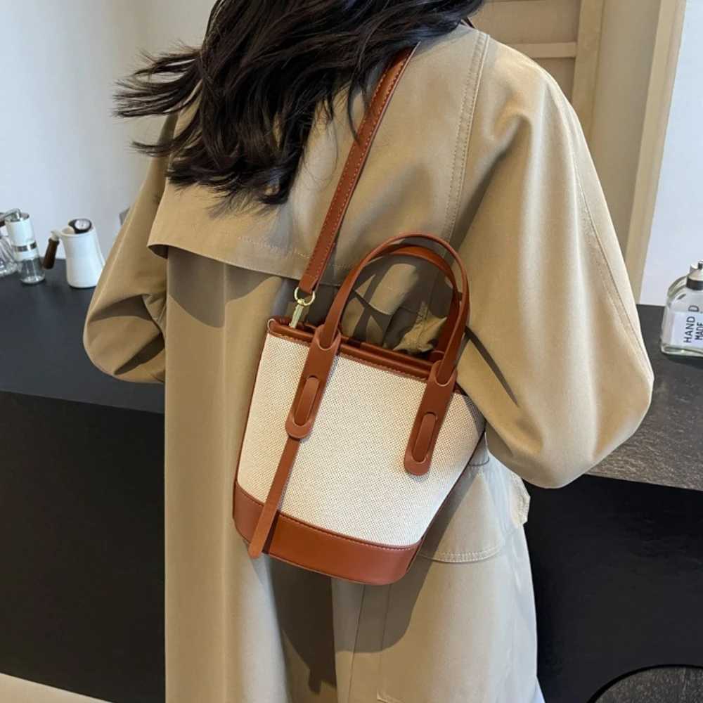 2025 Fi Versatile PU Canvas Bucket Shoder and Crossbody Bags Simple Casual Sense of Luxury Handbags for Wen D251014
