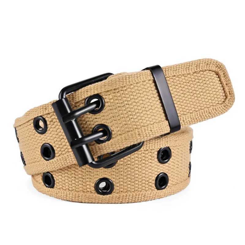 Wide Canvas Double Grommet Hole Buckle Belt Female Male Webbing Fashion Casual Designer Unisex High QualityXJ250602