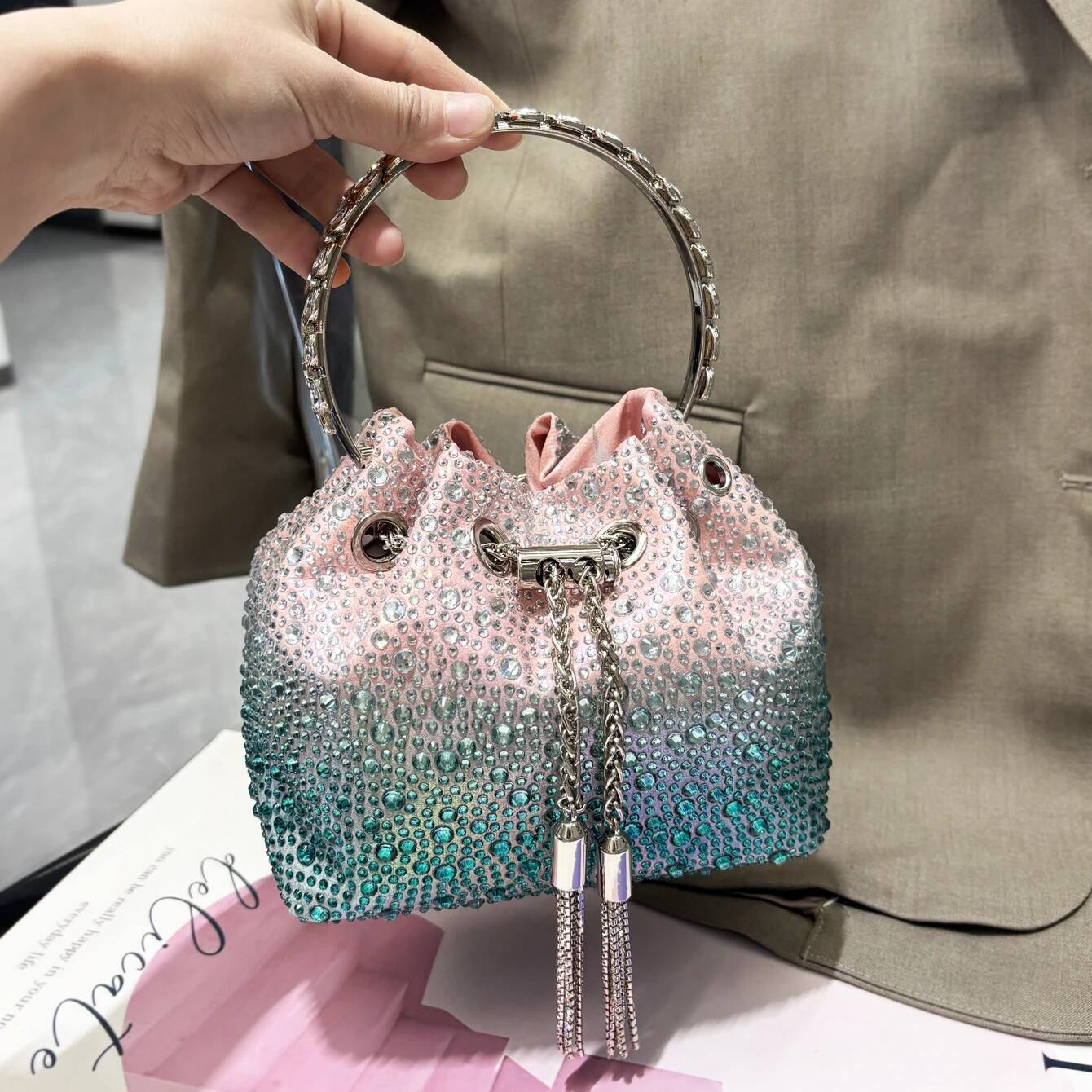 Handle Rhinestones Evening clutch Bag Purses and handbag Designer shoulder Shiny Crystal Clutch purse bucket bag