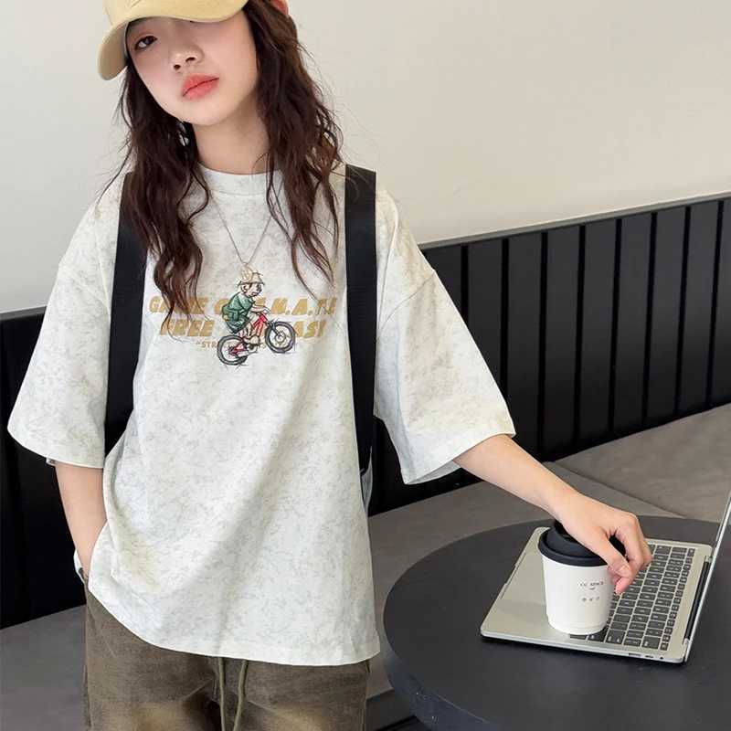 Girls Short Sleeve T-shirt 2025 Summer Outfit New Childrens Tie Dye Printed Top for Girls Fashionable Personalized Versatile T250603