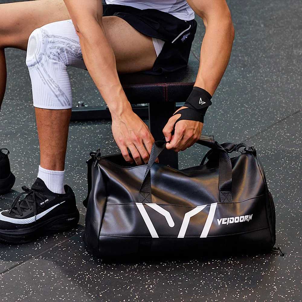 Veidoorn Large Capacity Gym Bag Waterproof Durable Dry and Wet Separation Sports Leather Bag Outdoor Travel Backpack XJ250603