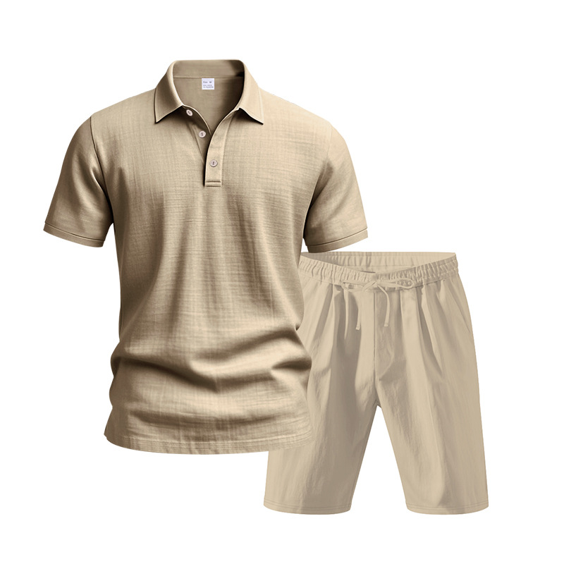 designer tracksuit mens Men's Linen POLO Shirt & Short Sleeve Beach Shorts Set