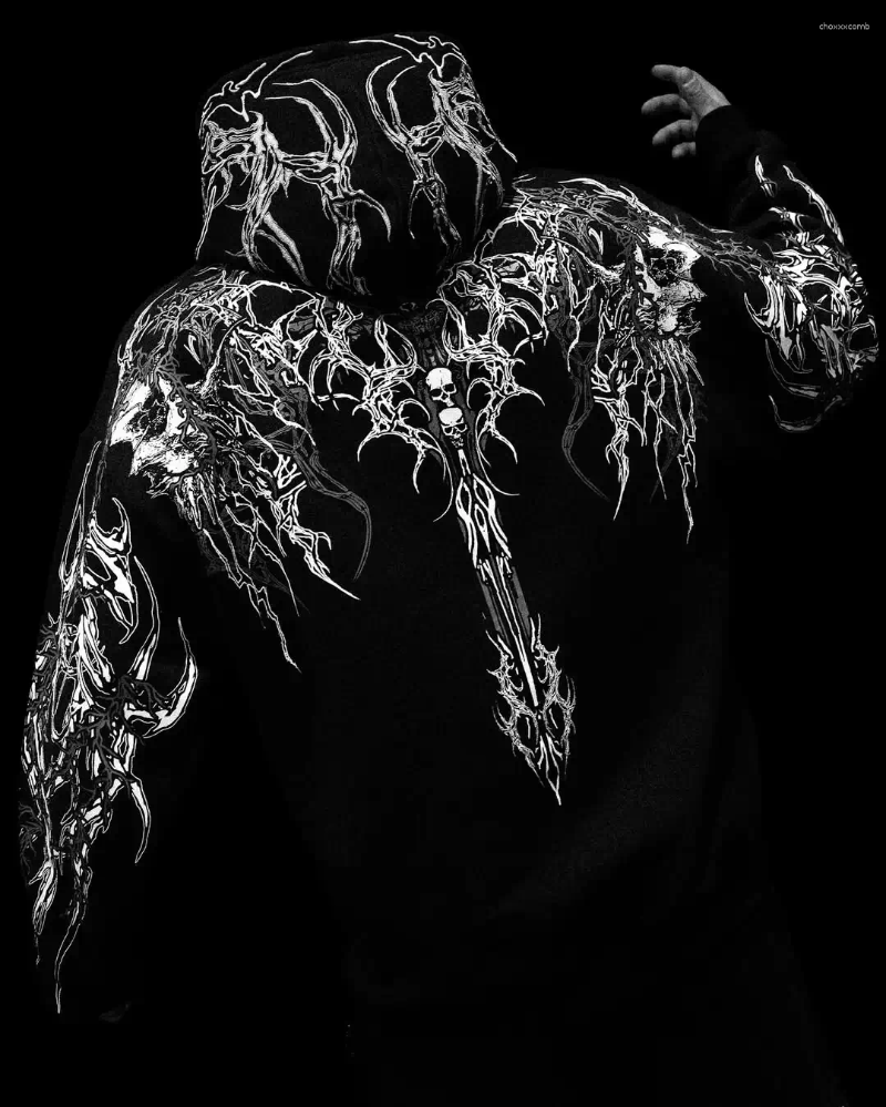 Men's Hoodies Breathedivinity Gothic Hoodie Oversized Fashion Long Sleeved Pullover Dark Textured Printed Gmy Men Sportswear Jacket