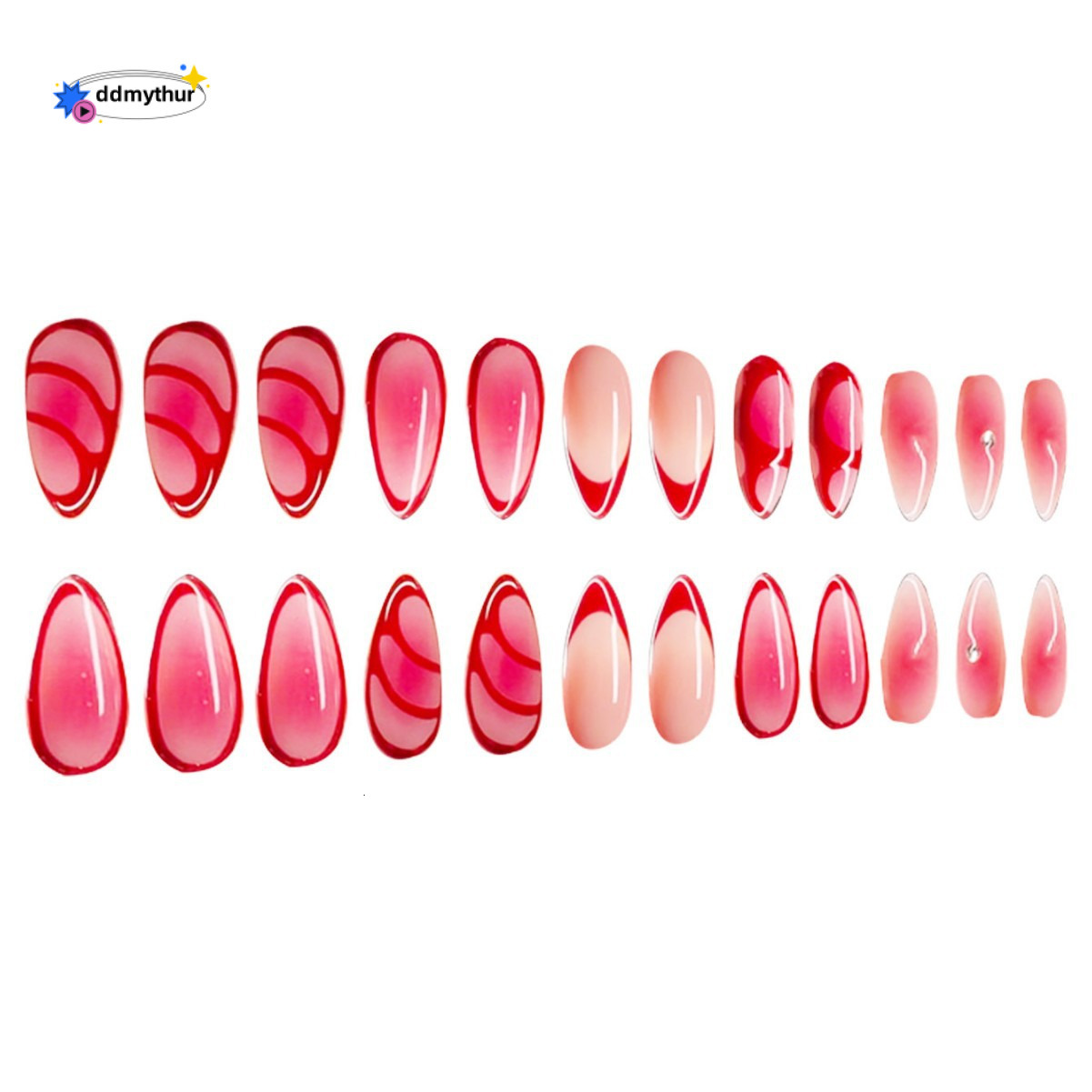 Hot-selling 24 Pieces Sweet Red Gradient French Al-shaped Detachable Wearable Nails Finished Products ddmythur