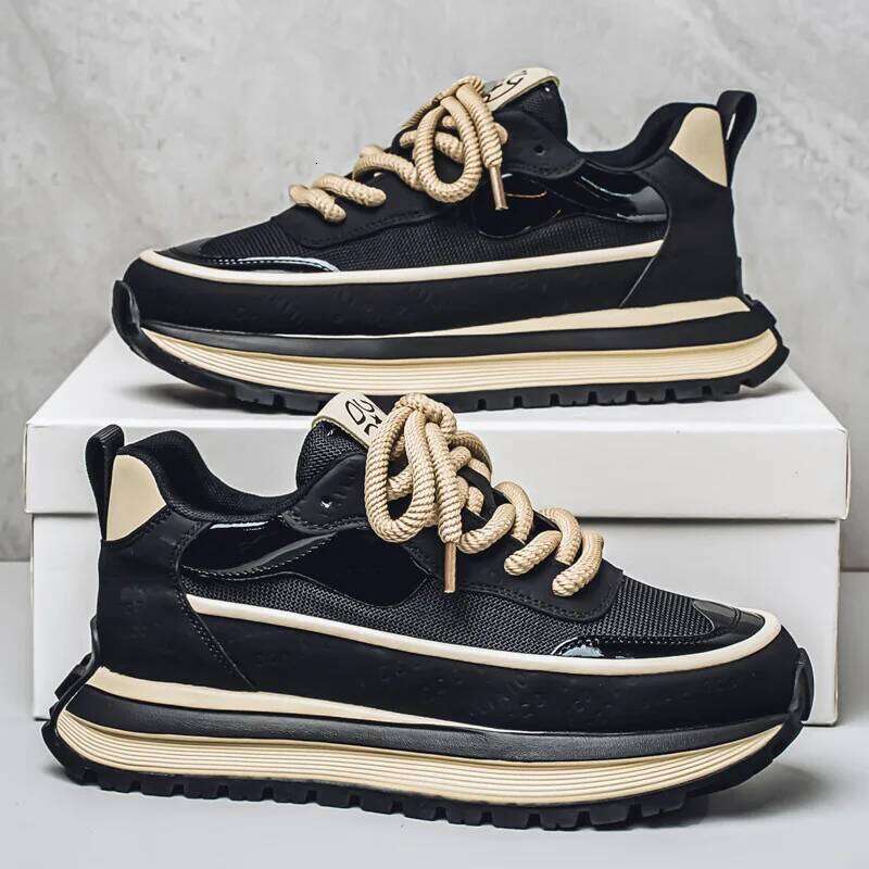 2025 New Men's Platform Mesh Sneakers Thick Sole Elevating Low-Cut Two-Tone Breathable Casual Sports Streetwear Trendy Footwear