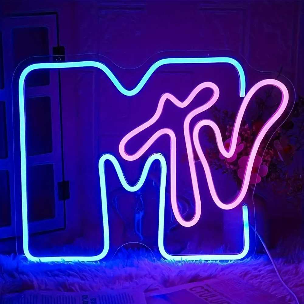 1pc MTV Neon Sign LED Wall Hanging Light USB Powered Plastic Music Television Decor for Bedroom Bar Restaurant XJ250602