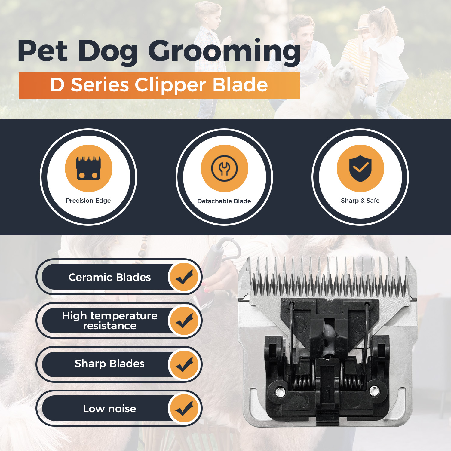 KBDS D-Series 4F Ceramic Detachable A5 Pet Dog Grooming Clipper Blades (3/8" - 9.5mm),Compatible with Most Andis,Oster A5 Wahl KM Series Clippers