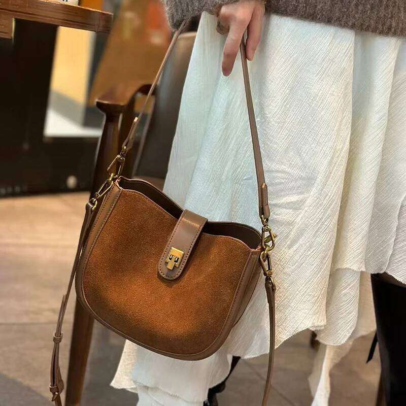 Genuine Women's Cowhide Shoulder Suede Cow Leather Crossbody Female Brand Retro Designer Bag