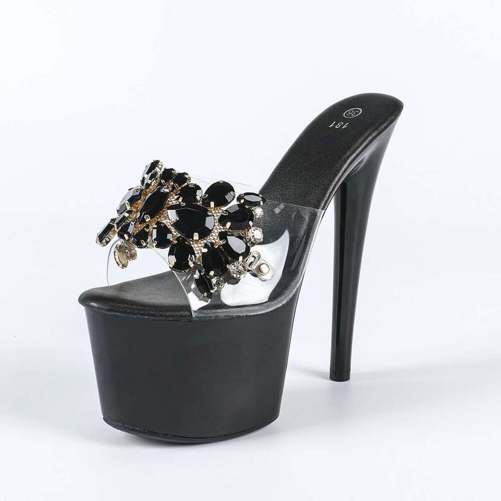 Super High Heels 181-Q15 Transparent Rhinestone Ultra High 17Cm Summer Women's Waterproof Platform Car Model Sexy Fairy Stiletto Heels Platform H
