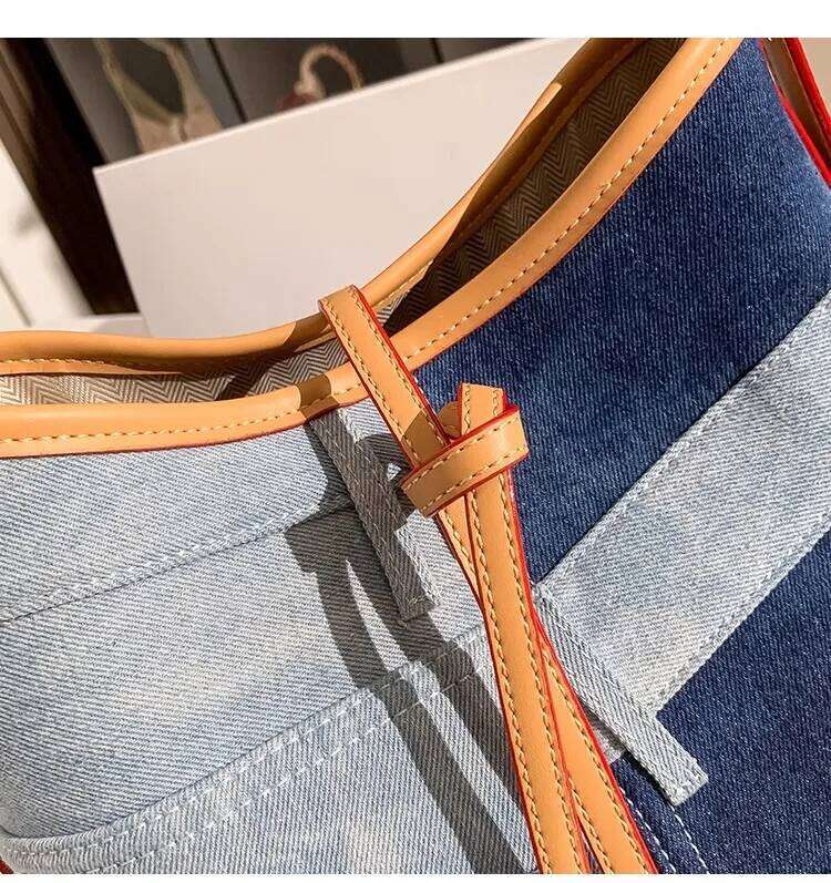 High Quality Women Handbag Fashion Bule Denim Bucket Large Capacity Casual Tote Lady Purse Female Shoulder Underarm Bag