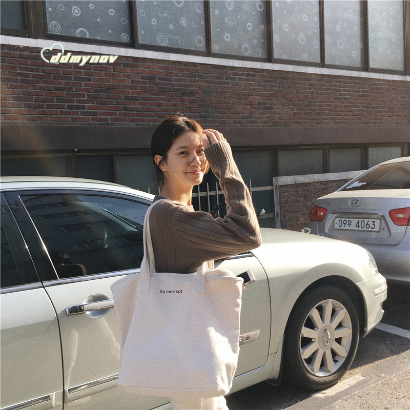 Korean New Versatile Large Capacity Letter Zipper Canvas Minimalist Style Women's Shoulder Casual Tote Bag ddmynov