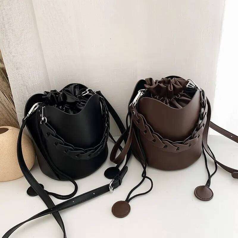 Pure Color Bucket for Ladies Vintage Style Designer Handbags Women Brand Alar Drawstring Tote Bags Bolsa Feminina