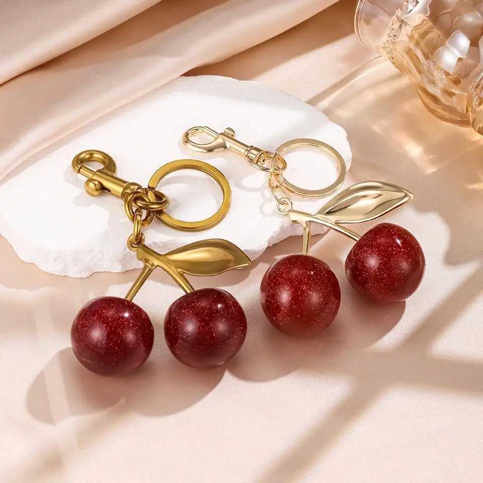 Fashion Red Cherry Keychain Summer Fruits Cherries Pendant Keyring For Women Men Jewelry Bag Accessory Gift Large Size CherryXJ250602
