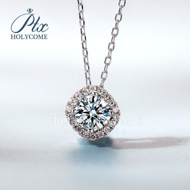 Cushion Shape Halo Design Pendant GRA Certified 1ct D Color VVS Silver 925 Chain Pass Diamond Tester Pendant Moissanite Necklace Women
