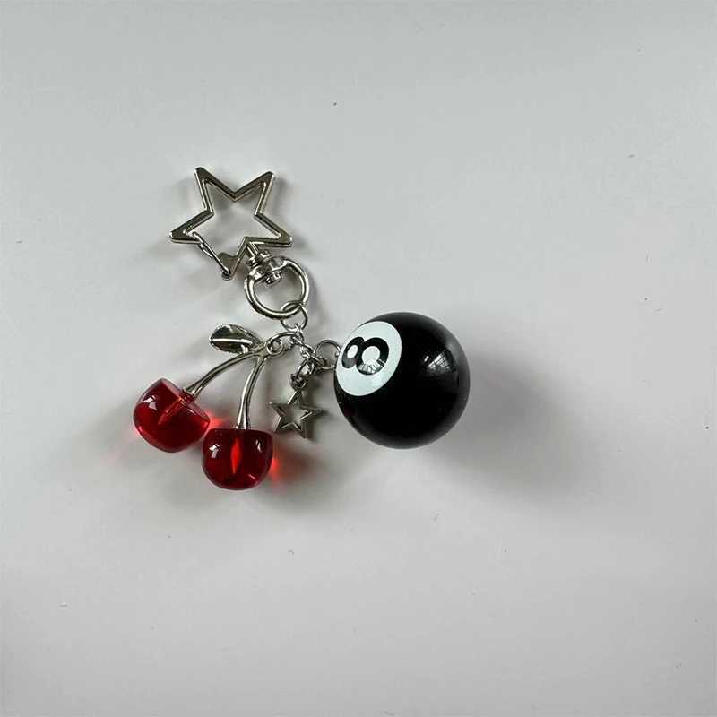 1PC Fashion 8 Ball Fruit Cherry Star Keychain Phone Accessories Y2K Handmade Creative 8 Ball Cherry Keychain AccessoriesXJ250602