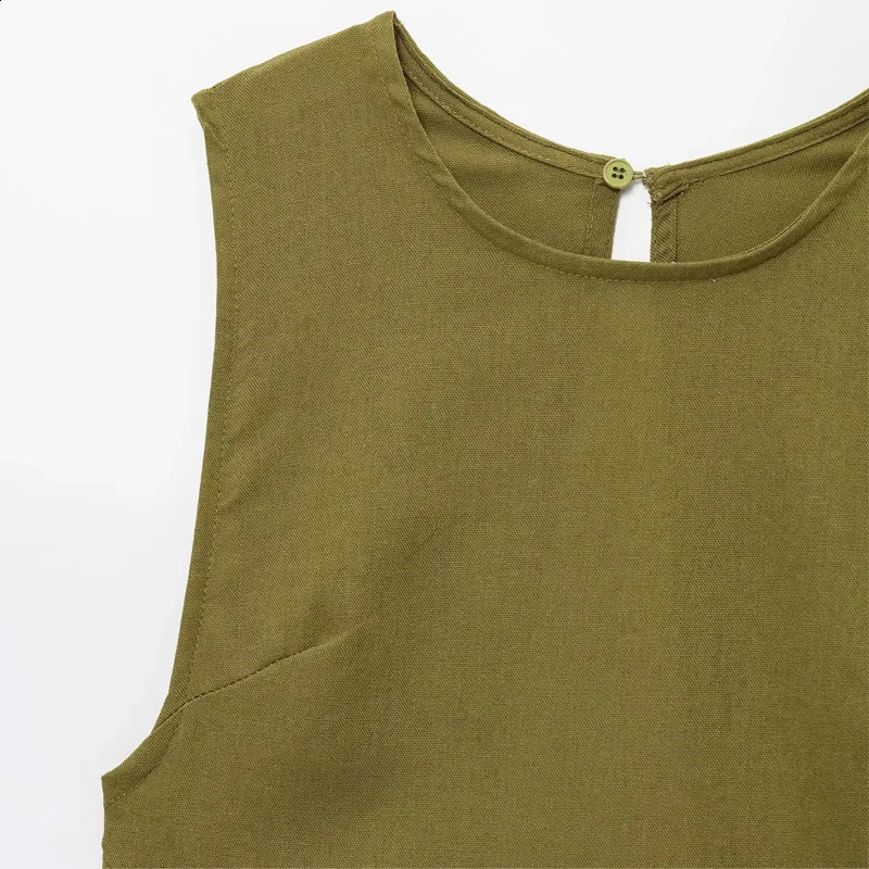 TRAF Green Long Dresses Woman Sleeveless Summer Linen Dress Cut Out Backless Midi Dress Elegant Womens Dresses 088 250529