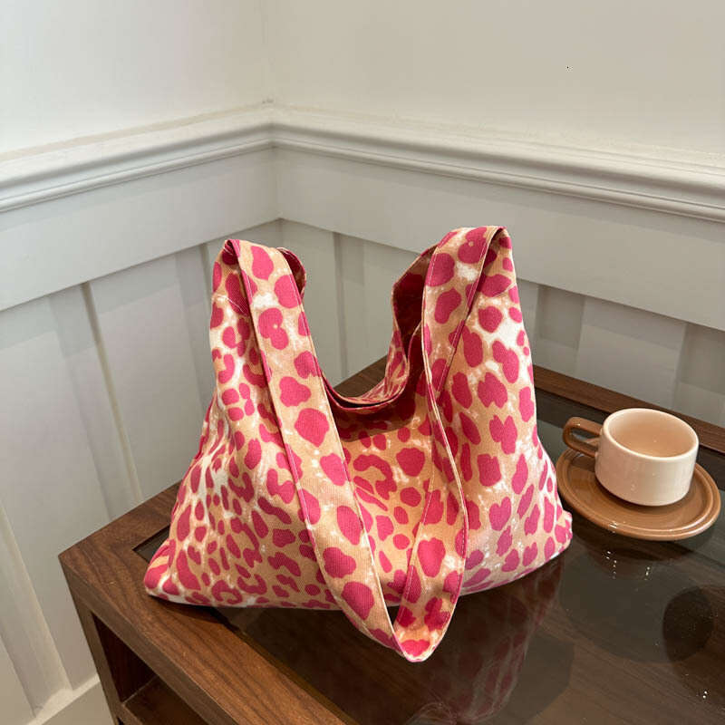 Leopard Print Canvas for Women 2025 New Trend Korean College Style Tote Casual Large Capacity Handbag Shoulder Bag