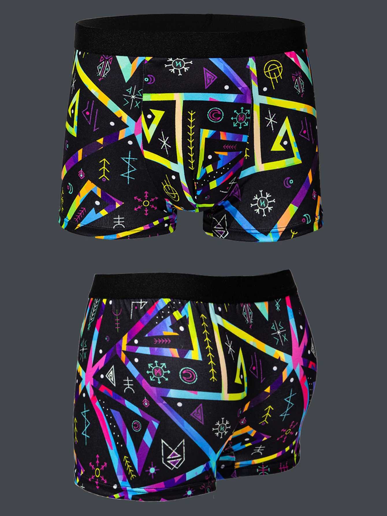 5-piece Mens Trendy Graffiti Pixel Cyberpunk Print Boxer Underwear Comfortable and Casual Fashionable Boxer W250819