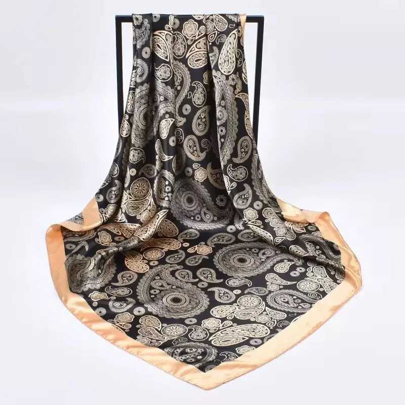 Luxury 2025 Plaid Print Square Silk Scarf for Women Hijab Hair Bands 90cm Neckerchief Female Satin Shawl Ribbon Headband W250602