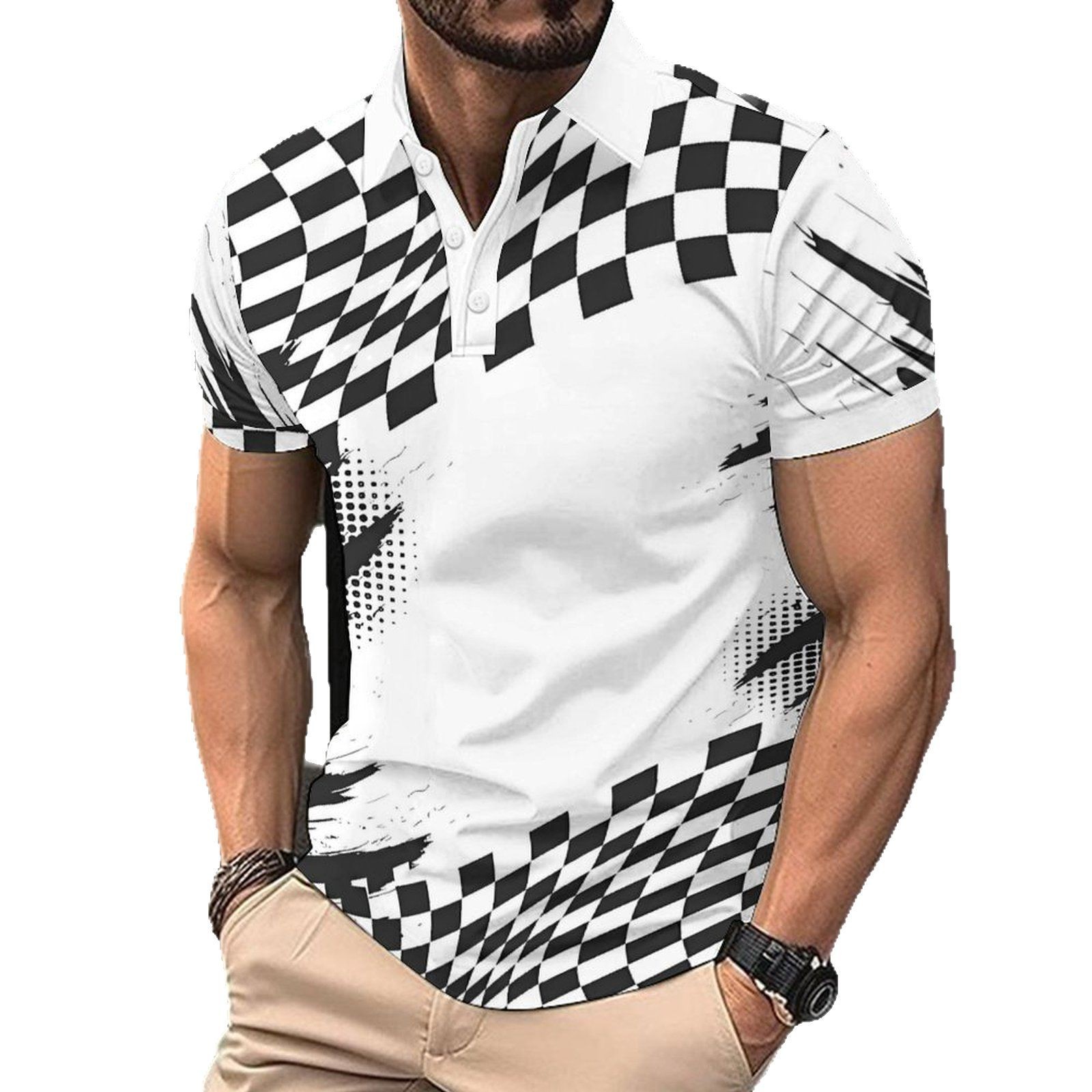 polo shirt mens designer polo 2025 New Men's Classic Casual Short Sleeve Polo Shirt with Printed Color Blocking