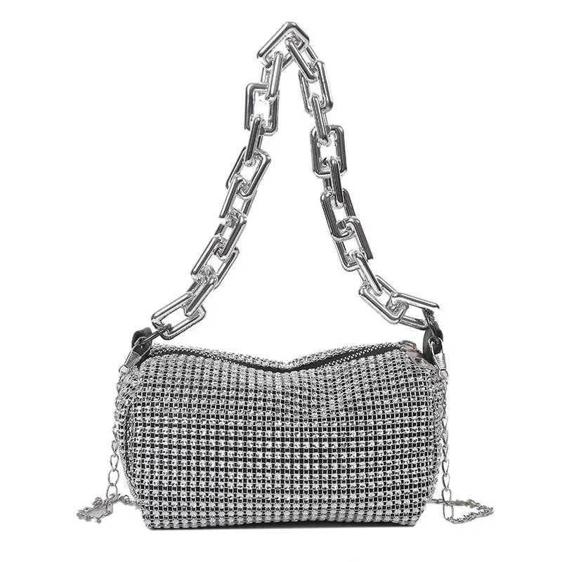 Allover Rhinestone Bucket Bag Glitter Chain Prom Purse Womens Mini Crossbody Bag Y250603